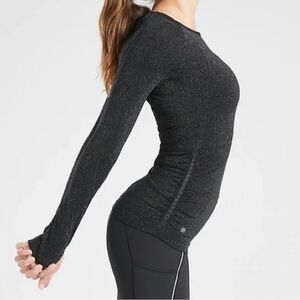NEW NWT Athleta Shimmering Speedlight Go Black Long Sleeve Sparkle Top M